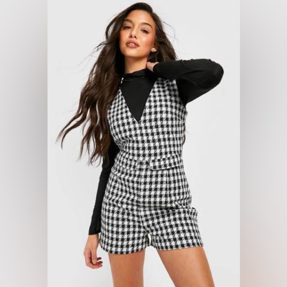 Boohoo Houndstooth Romper Playsuit